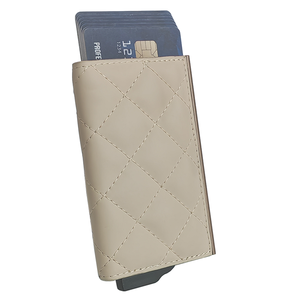 Minimalist PU Leather Card Holder with <b>Clip</b> Beige <b>Quilted</b> Design for Credit Cards 6 Inch - Product Image 1
