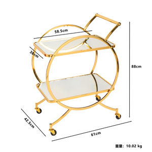 Chariot de service mobile en métal doré de style nordique moderne, OEM ODM, forme ronde, 4 roues, 2 étagères, pour salon et hôtel - Product Image 1