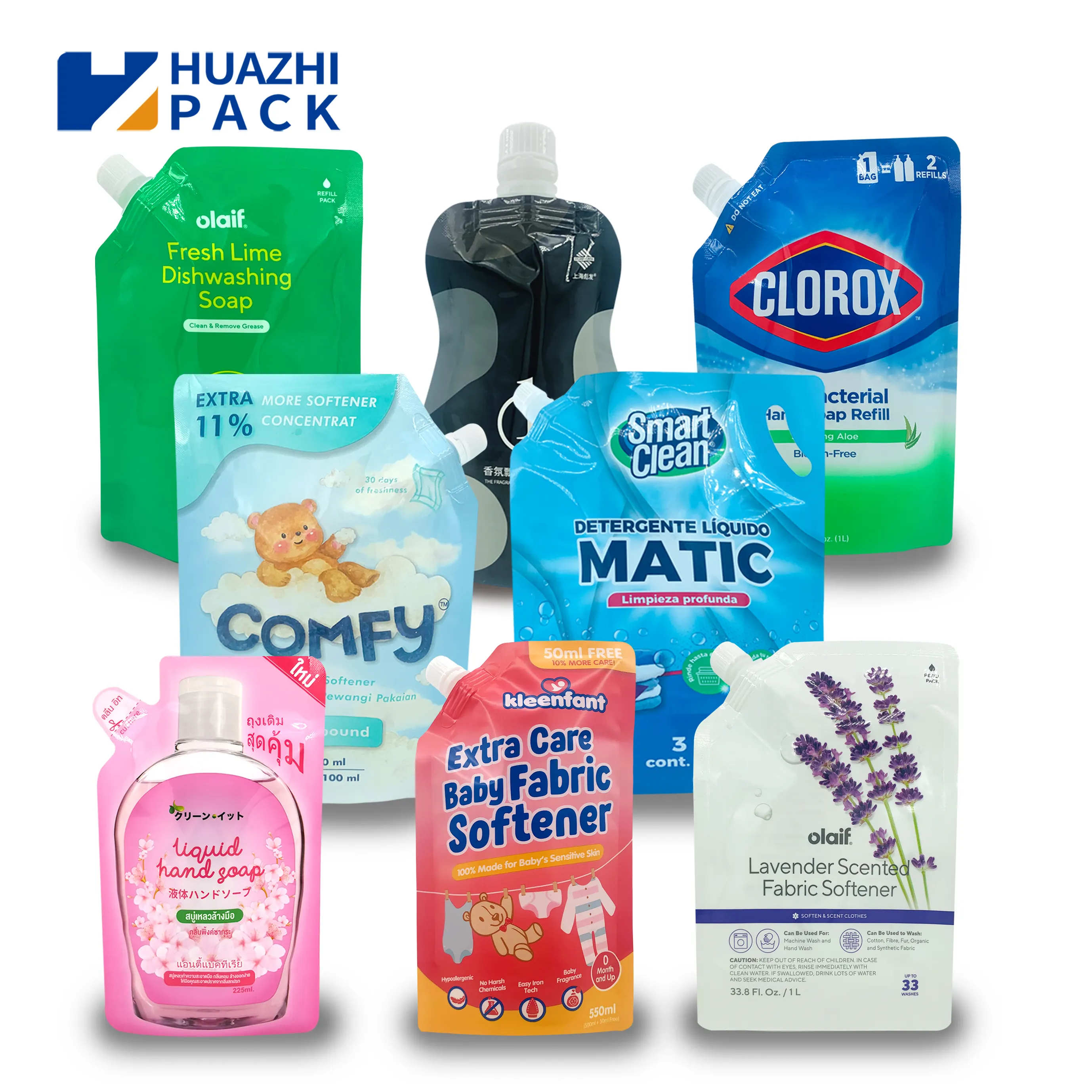 Fábrica Custom Reciclável Plástico Líquido Prato Sabão Embalagem Bico Pouch Dishwashing Liquid Bag Lavanderia Detergente Doypack Sacos