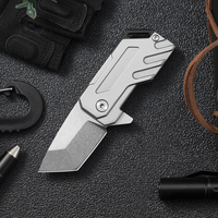 Mini couteau de poche pliant à lame Tanto en acier D2, épaisseur 4 mm, manche en acier inoxydable finition Stone Wash, ouverture par glissement, porte-clés EDC pour extérieur