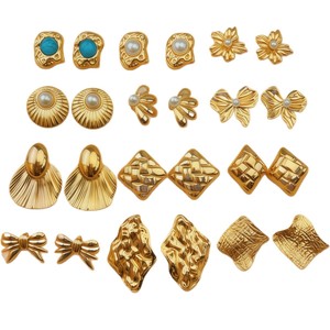EH649 Orecchini a Perno in Acciaio Inossidabile con Pietre Intarsiate e Perle, Stile Vintage Trendy, Placcati in Oro, Ipoallergenici, <span class=keywords><strong>Gioielli</strong></span> da Donna - Product Image 5