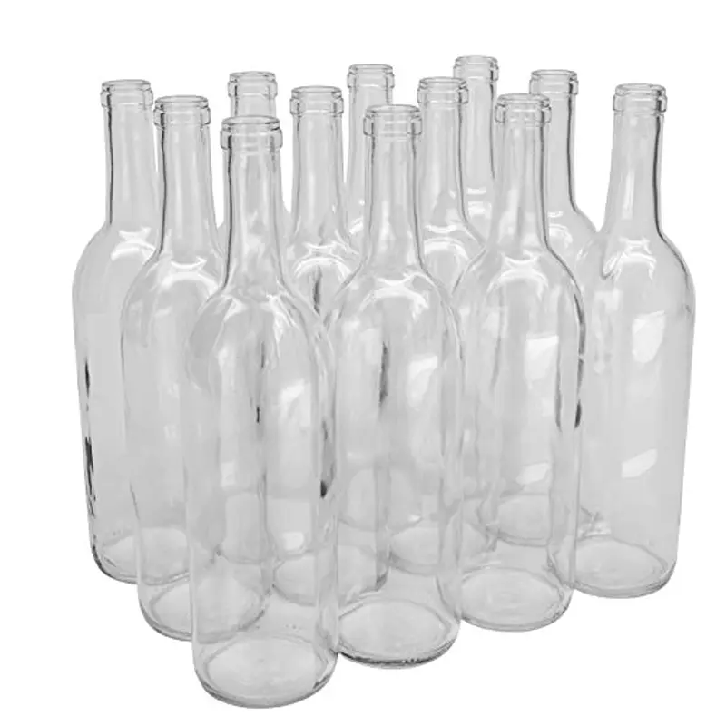 Cam şişe üreticisi özel boş kristal cam şarap şişeleri 500ml 750 ml