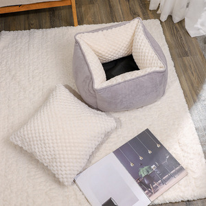 เตียงนอนสำหรับสัตว์เลี้ยงแมวและสุนัข<span class=keywords><strong>ขน</strong></span>าดเล็กและขนาดกลาง, เตียงนอนพับได้ทรงสี่เหลี่ยมคลุมด้วยขนสัตว์ - Product Image 2