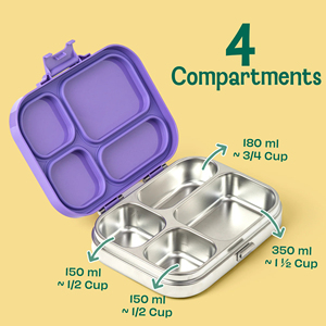 B263 Boîte à bento en acier inoxydable étanche avec joint en silicone 4 sections de stockage des aliments pour les enfants - Product Image 2
