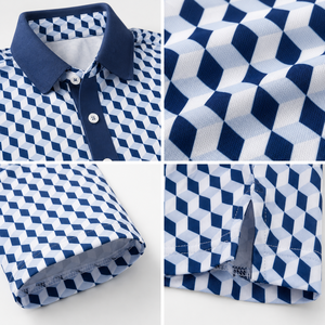 Custom 3D Cube Pattern Golf Polo <b>Shirt</b> Mens <b>Geometric</b> Print Performance Moisture Wicking Stretch OEM ODM Private Label - Product Image 3