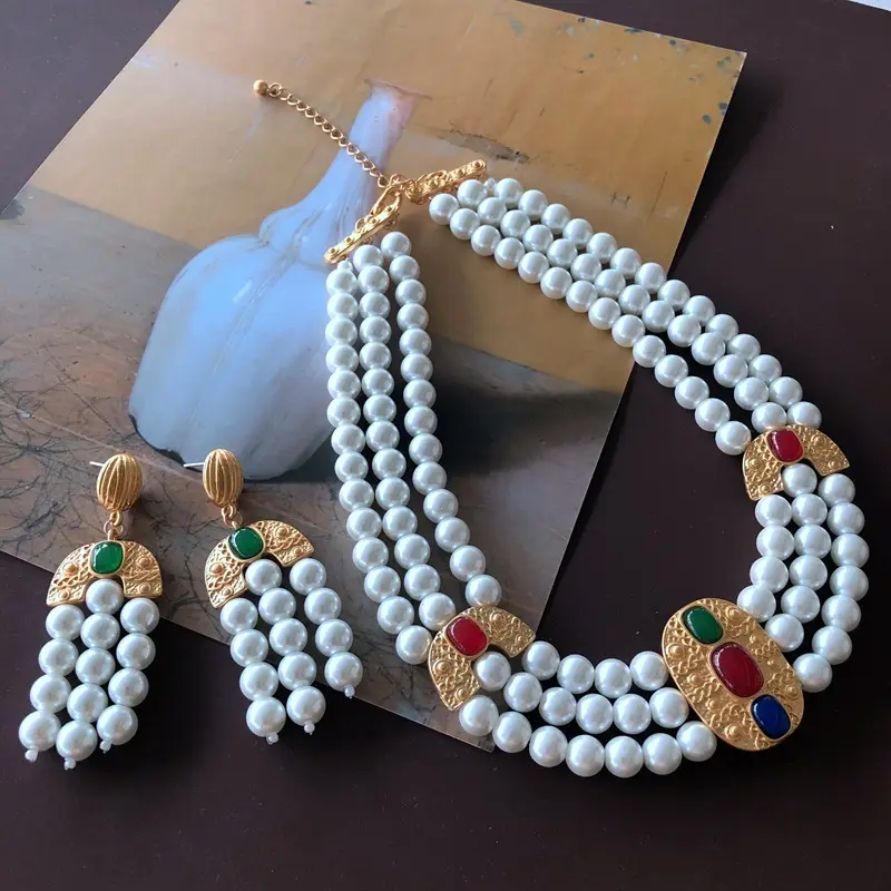 Kundan Sieraden Winkels Indian Sieraden Set Parel Chunky Statement Ketting Oorbellen