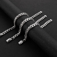 Ensemble de bijoux pour homme : Bracelet minimaliste en chaîne Dragon Bone avec fermoir carré et Collier en acier inoxydable, style Hiphop et Soirée, Vente en gros