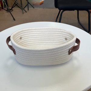 Маленькая плетеная корзина KUYUE, мини-корзина для хранения из белой хлопковой веревки, декоративная корзина для игрушек, игрушек для собак и кошек - Product Image 3