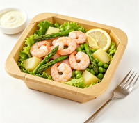 Boîte alimentaire jetable carrée en papier kraft imperméable avec couvercle en option pour sushis, gelées, fruits, snacks et aliments frits