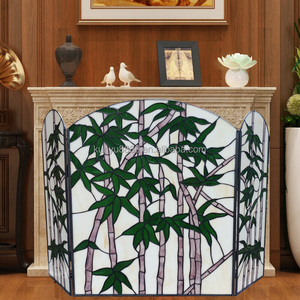 Mampara de Chimenea de Vidrio Tallado Tiffany con Diseño de Bambú Estilo Europeo de 40''*28'', Personalizada, Sólida, para Decoración de Sala de Estar o Recibidor - Product Image 1