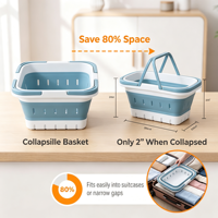 Panier de rangement portable pliable en plastique avec poignées pour accessoires de douche et produits de nettoyage, idéal pour la salle de bain ou les chambres universitaires