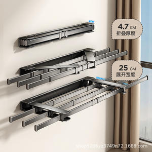 ราวแขวนผ้าแบบพับได้สามราวติดผนัง ประหยัดพื้นที่ สำหรับระเบียงหรือใช้ในบ้านโดยไม่ต้องเจาะ - Product Image 4