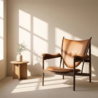 Fauteuil individuel moderne en similicuir, style Mid-Century, avec structure en bois de frêne massif, pour salon et hôtel, personnalisable OEM/ODM