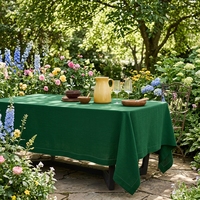 Nappe en lin naturel vert foncé à ourlet festonné pour la vente en gros – Idéale pour jardin, dîner, fête, mariage, maison – Taille personnalisée