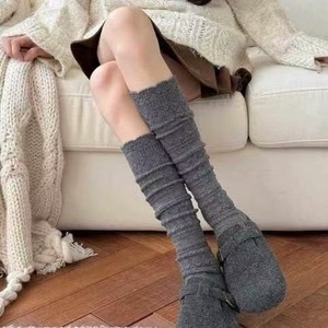 Women Knitted Calf <b>Socks</b> Gray Medium Thickness Thermo Warm Autumn Winter Long <b>Socks</b> Retro Style Versatile <b>Cute</b> - Product Image 1