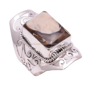 แหวนพลอยแจสเปอร์ธรรมชาติทำด้วยมือสีเงินสเตอร์ลิง925เรือนเครื่องประดับงานหมั้นงานแต่งงานแบบอินเดียขายส่งจำนวนมาก - Product Image 1