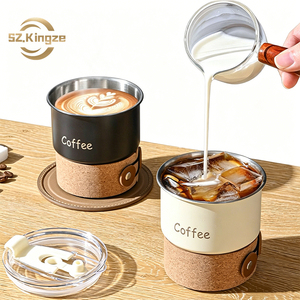 Kingze - Taza de Café de Acero Inoxidable de 14 oz al por Mayor, con Funda de Corcho, Antiderrames, Reutilizable, para Viajes en Auto, Oficina - Product Image 1