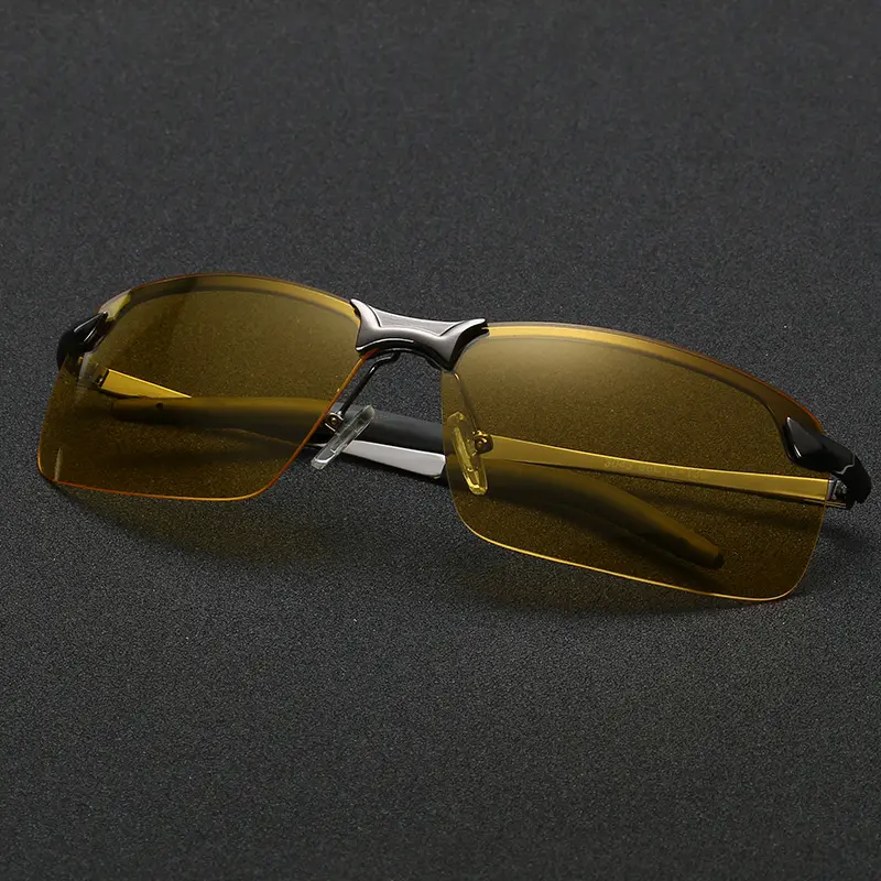STOCK high quality Alloy Men uv400 Polarized Night vision Yellow lens sunglasses night driving glasses