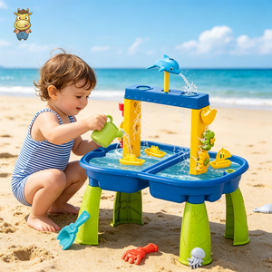 Table de jeu aquatique pour enfants Splash Dolphin avec parasol, double piscine et pulvérisation d'eau, ensemble de jeu pour l'eau et le sable - Product Image 1