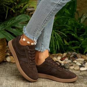 Baskets de sport vintage en <span class=keywords><strong>cuir</strong></span> véritable <span class=keywords><strong>marron</strong></span> pour <span class=keywords><strong>femme</strong></span> - Nouveauté 2026, chaussures de sport décontractées plates à lacets, polyvalentes, blanches - Product Image 6