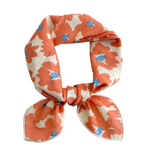 Pañuelo de Cuello Pequeño Cuadrado de Algodón para Mujer, Diseño Floral Elegante con Estampado Digital, Estilo Coreano, Transpirable, para Uso Diario en Verano - Product Image 5