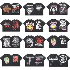 เสื้อผ้าสตรีทแวร์สไตล์อเมริกันแนวสตรีทแฟชั่นข้ามพรมแดน สำหรับ Hell <span class=keywords><strong>Star</strong></span> ลายพิมพ์หัวกะโหลกแบบวินเทจ ลุคย้อนยุค ผ้าฝ้ายแท้ แขนสั้น - Product Image 5