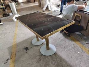 Rectangle Marble Top Brass Gold Stainless Steel Base <strong>Bistro</strong> <strong>Table</strong> - Product Image 2