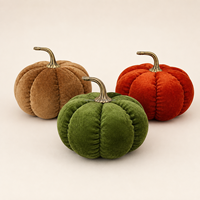 Citrouille en velours personnalisée en gros avec tige dorée antique pour la décoration d'automne et de Thanksgiving