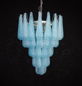 Lámpara de Araña Italiana Vintage de <span class=keywords><strong>Murano</strong></span>, Cristal Azul con Pétalos, Lámpara Colgante para Sala de Estar o Comedor - Product Image 1