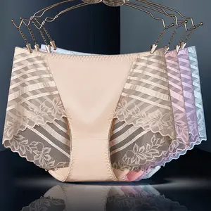 Atacado calcinha lingerie de renda-Calcinha de renda feminina, roupa íntima sem costura transparente