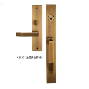 Ensemble de poignées de <span class=keywords><strong>porte</strong></span> <span class=keywords><strong>d</strong></span>'<span class=keywords><strong>entrée</strong></span> en laiton massif haute sécurité, poignée de sécurité extérieure de luxe avec <span class=keywords><strong>serrure</strong></span> pour projet de villa résidentielle - Product Image 2