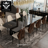 Support en acier inoxydable italien Tables de salle à manger de mariage ensembles de luxe 10 chaises Table à manger moderne en marbre