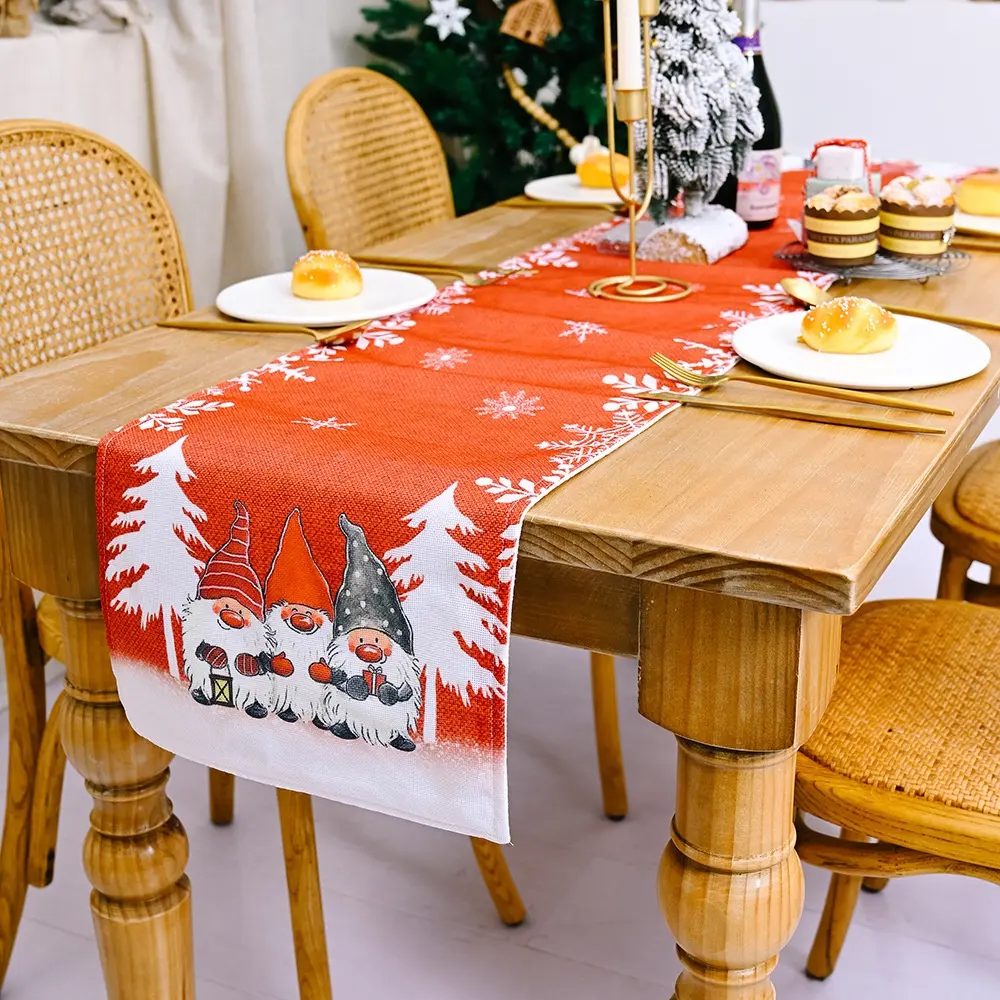 Vestido de Navidad Productos decorativos para el hogar Bosque Santa Claus Copo de nieve Impreso Mat Festival Celebración Camino de mesa