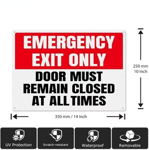 Solo la porta di uscita di emergenza deve rimanere sempre chiusa segno 14*10 pollici fori preforati avviso di avvertimento in alluminio impermeabile - Product Image 3