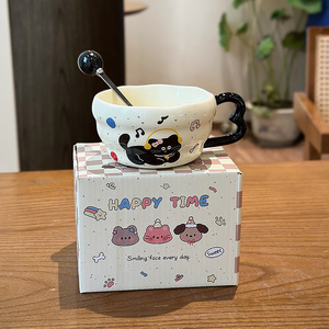 Cute Cartoon Ceramic <b>Mug</b> with Spoon and Handle for Coffee Milk Breakfast Home Office Use Single Cup Gift Set Autumn 2025 - Product Image 2