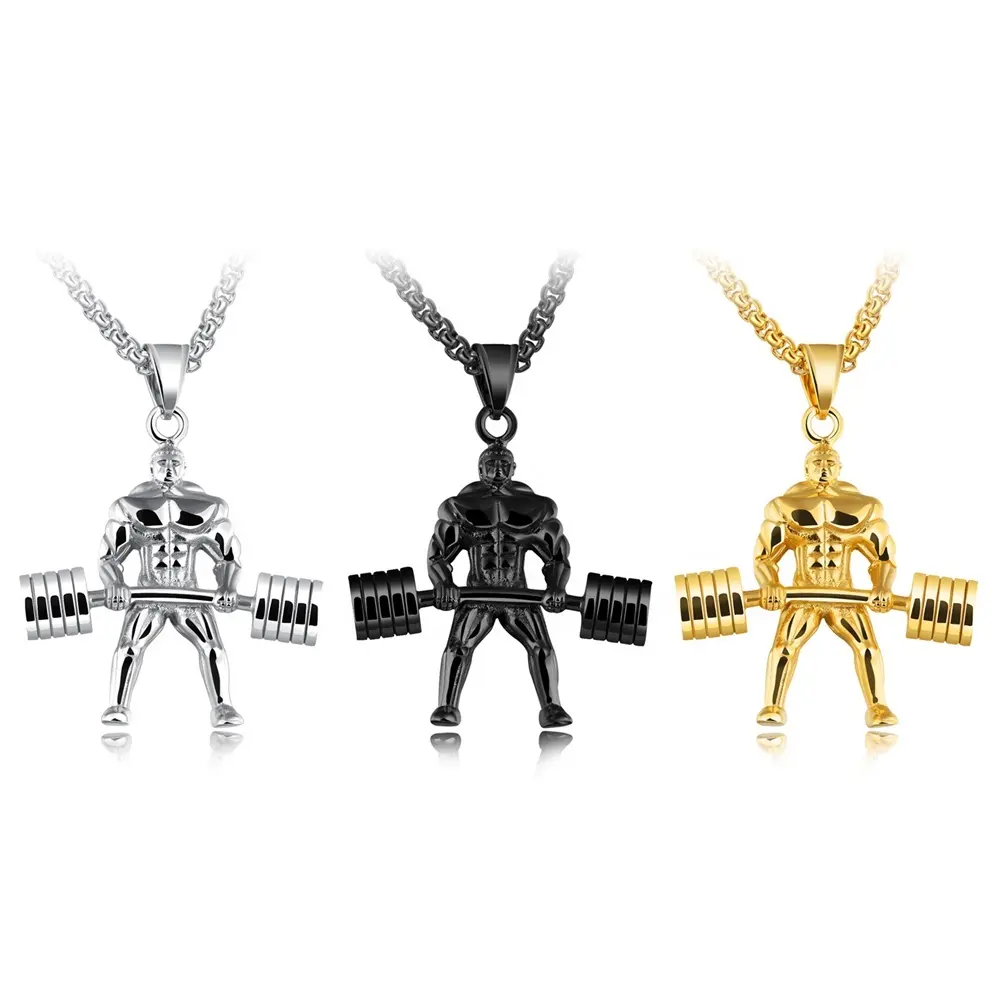 Cool Punk Style Muti Color Gym Dumbbell Fitness Men Gold Hiphop Jewelry Necklace