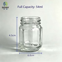 Pot alimentaire en verre octogonal miniature à col fileté 4,5*6,0 cm 30 ml – Contenant transparent polyvalent pour la maison et la vente en gros commerciale
