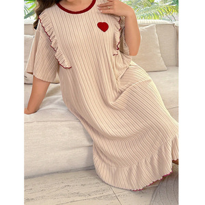 Camicia da Notte Estiva Comoda e Larga con Volant a Cuore, <span class=keywords><strong>Pigiama</strong></span> Loungewear per Donne <span class=keywords><strong>Taglie</strong></span> <span class=keywords><strong>Forti</strong></span>. - Product Image 4