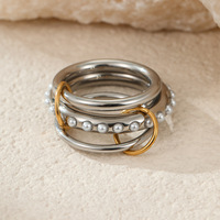 Ensemble de bagues superposées multicolores en acier inoxydable plaqué or 18 carats pour femmes, style luxe léger européen et américain, audacieux