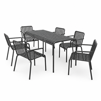 Chaise de salle à manger d'extérieur moderne en alliage d'aluminium noir léger, fauteuil de jardin à lattes confortable et écologique pour villa et parc