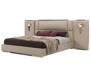 Luxury Modern <strong>Double</strong> <strong>Bed</strong> with Extendable Multi-Functional Headboard Wings and Built-in Globe Wall Lights, High-End <strong>Platform</strong> <strong>Bed</strong> - Product Image 3
