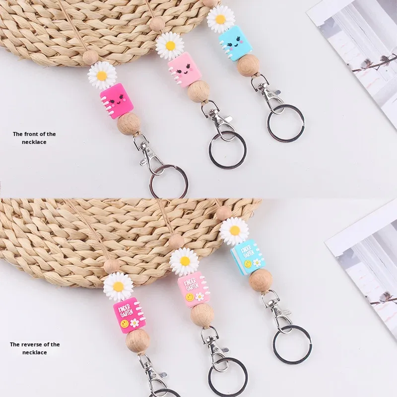 New Style Colorful Tie Silicone Beaded Beaded Hearts Custom Letter Lanyard Image 2
