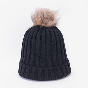 Mode tricot chaud crâne casquette 100% acrylique hiver chapeaux <span class=keywords><strong>pompon</strong></span> <span class=keywords><strong>bonnet</strong></span> chapeau pour les femmes avec <span class=keywords><strong>pompon</strong></span> - Product Image 1