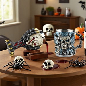 Copa retro de acero inoxidable con calavera, taza de doble pared para beber, taza gótica para fiestas, vaso para bebidas de Halloween, adorno de resina - Product Image 6