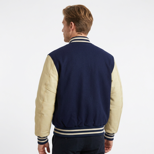 Blouson universitaire en laine brodé sur mesure 2026 pour homme, style matelassé avec manches en cuir et patchs, grande taille, vêtements Letterman pour homme - Product Image 1