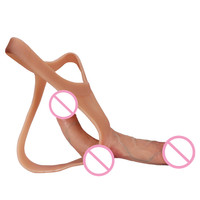 Dildo double tête à sangle en silicone liquide solide, culotte portable pour lesbiennes