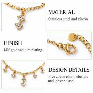 สร้อยข้อมือทรงหยดน้ำประดับเพทาย สแตนเลสสตีล ชุบทอง 14K แบบสุญญากาศ สายโซ่เส้นเล็ก มีตัวเลือกสีทองและสีเงิน - Product Image 4