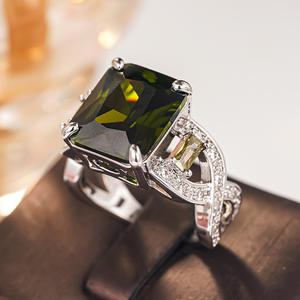 A028 Anello da Cocktail da Donna con Citrino Naturale Taglio Principessa, Montatura a Griffe, Anello Geometrico alla Moda, Gioielli da Matrimonio - Product Image 5