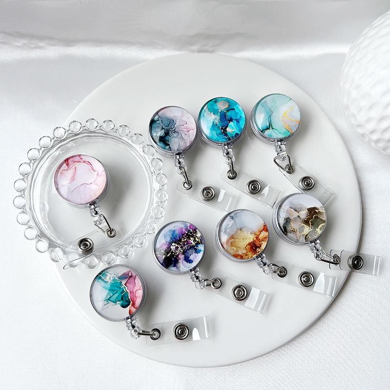 Мраморная кнопка, легко тянущаяся, выдвижная, школьная больница, фабрика, ID бейдж, зажим крокодил, бейдж, держатель, катушка с логотипом на заказ