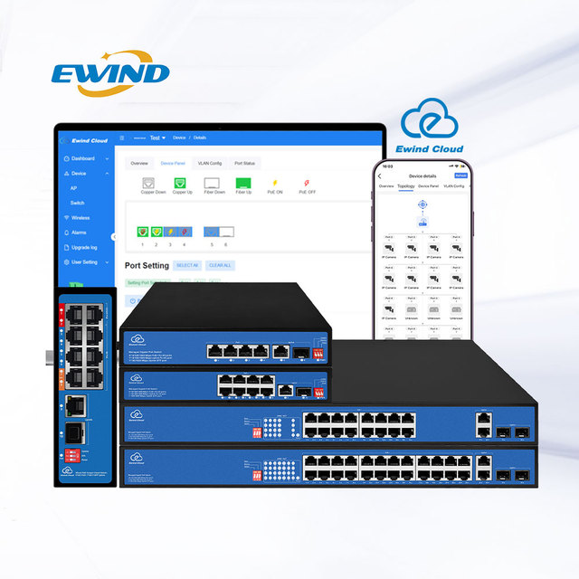Smart AI Cloud Managed 4/8/16/24 Port PoE Switch L2 L3 IEEE 802.3 AF/AT Gagibit Managed Ethernet PoE Switches for IP Camera CCTV